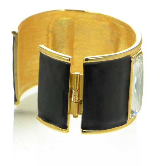 Kenneth Jay Lane KJL Black Enamel Crystal Bracelet - Picture 3 of 6
